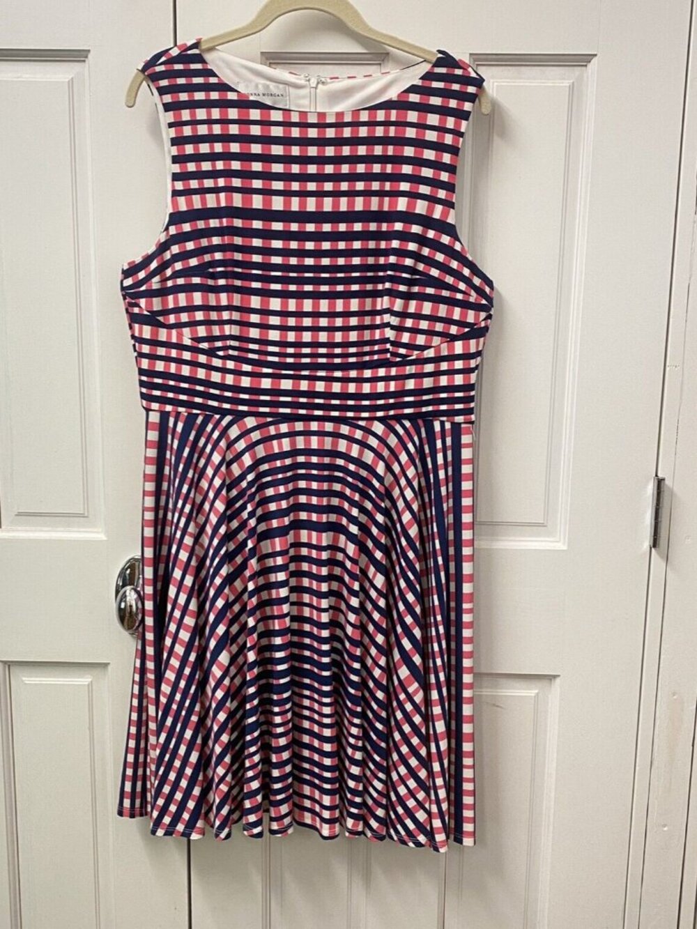 Donna Morgan Dress Size 14 Fit‎ n Flare Skater Sleeveless Pink Blue Check